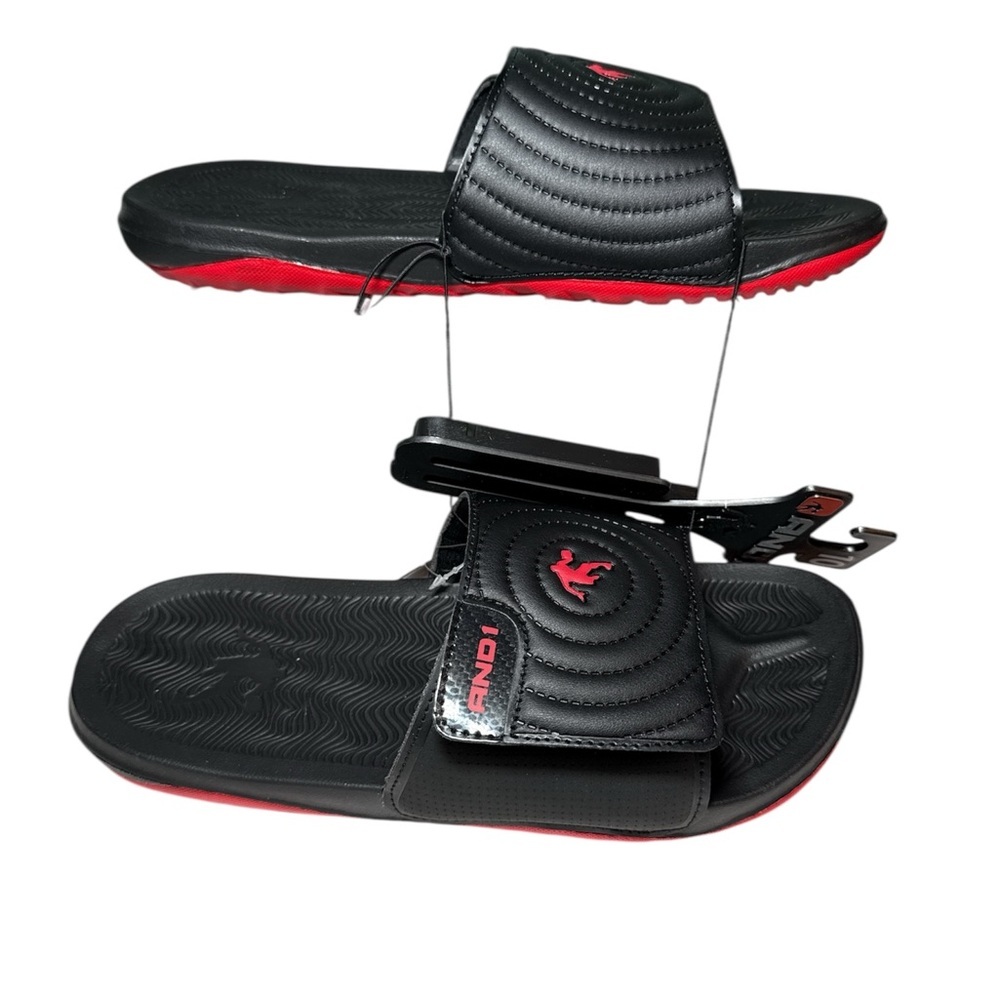 NEW! AND1 Men's Athletic Adjustable Strap Slides Sandals Black & Red Size 11